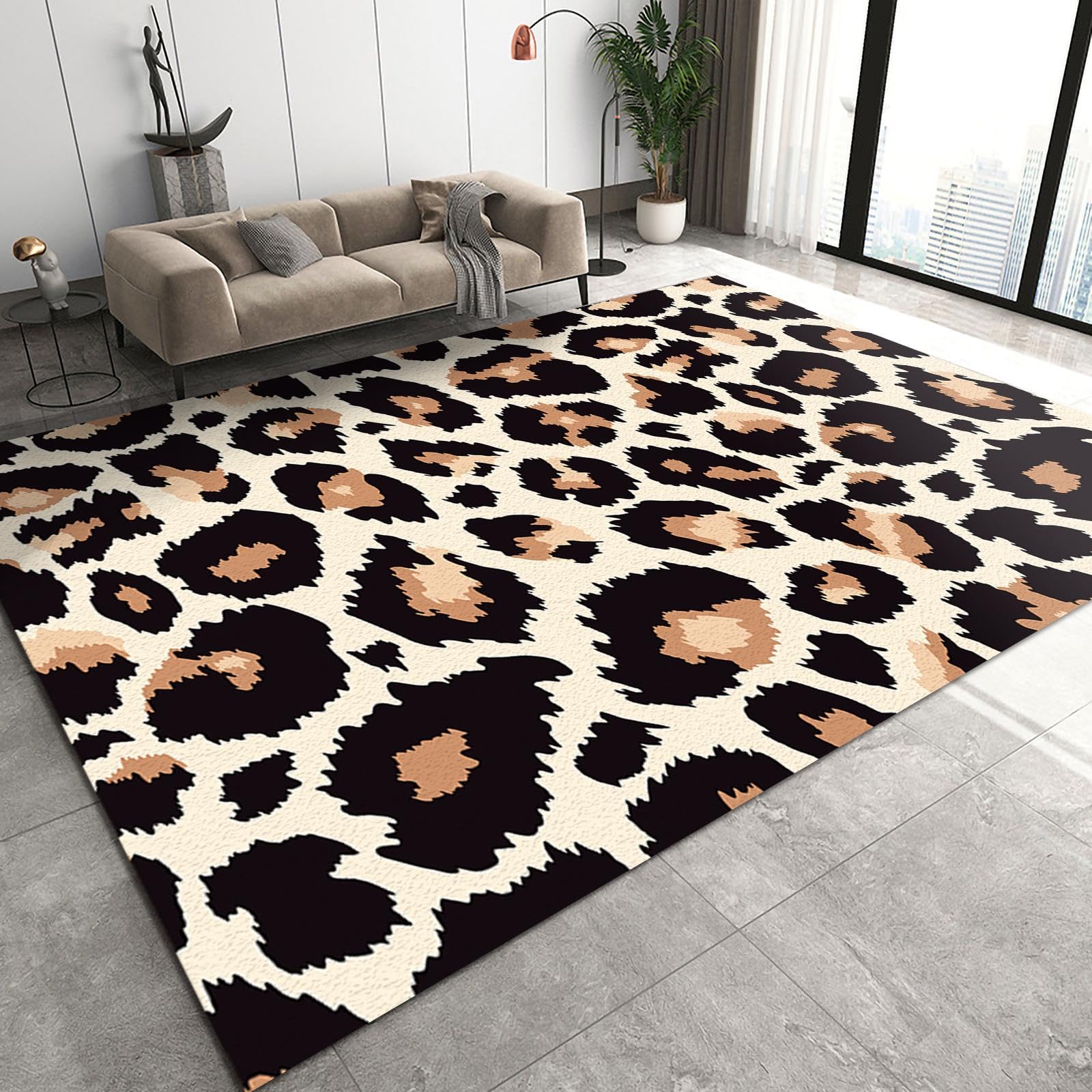 Fashion Abstract Animal Leopard Print Area Carpets, Modern Home Floor Decor Rug, Non-Slip Easy Clean Absorbent Low Pile Print Mat for Kitchen Living