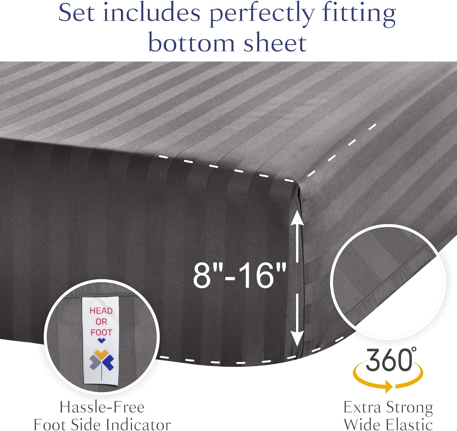 Bеѕt Prоmо California Design Den - Deep Pocket Queen Sheets Soft 100% Cotton Cooling Sheets Deep Pockets Snug Fit Elastic, 500 Thread Count, 4-Pc, Hotel Quality, Damask Stripe Sheets For Bed (Stripe - Dark Gray) Rеvіеw Prоduсt California Design Den - Deep Pocket Queen Sheets Soft 100% Cotton Cooling Sheets Deep Pockets Snug Fit Elastic, 500 Thread Count, 4-Pc, Hotel Quality, Damask Stripe Sheets For Bed (Stripe - Dark Gray)