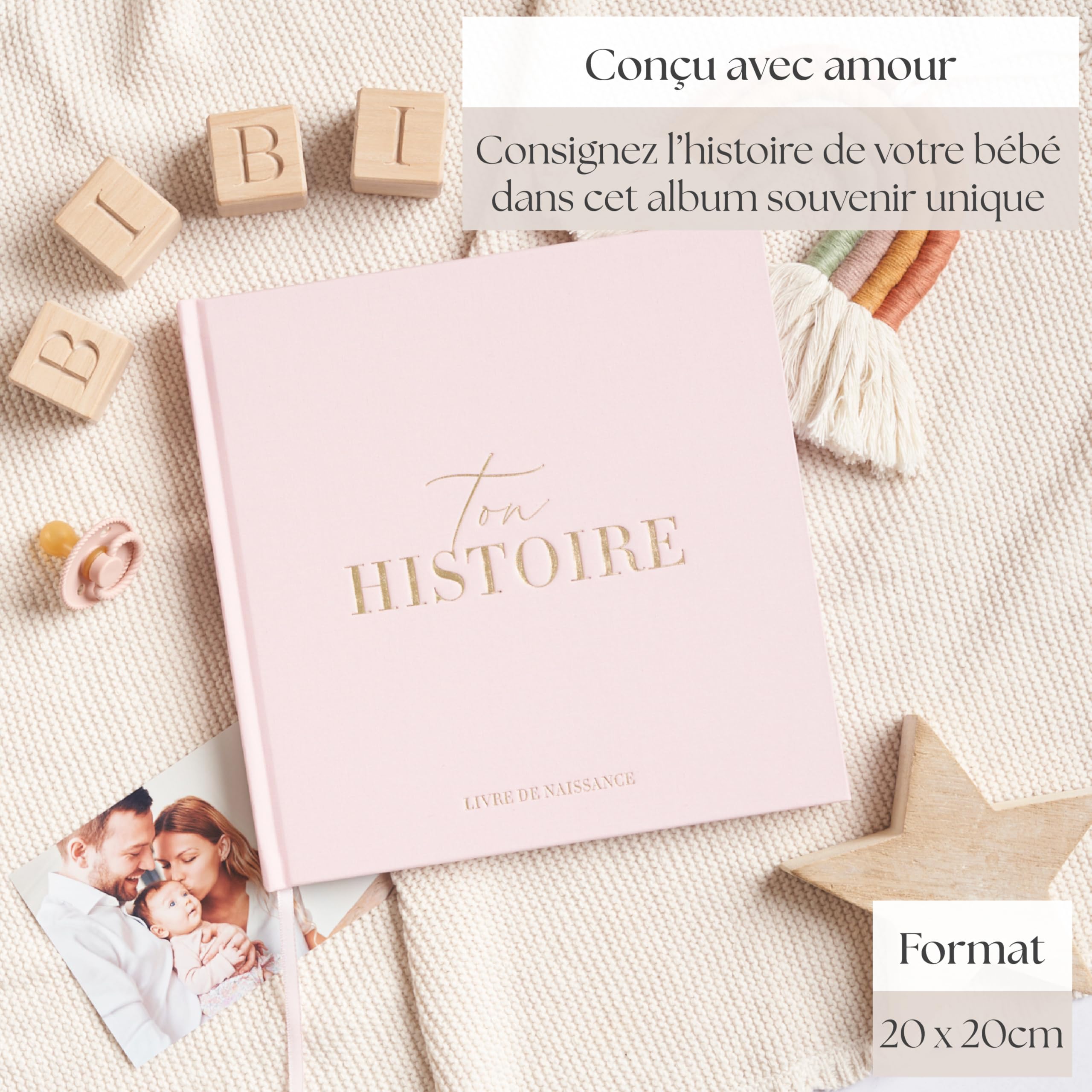Livre de Naissance - Album Photos et Naissance - Cadeau Naissance 132 Pages et Album Photo Scrapbooking – Livre Naissance Bébé Garçons et Filles – Photos de 6 x 4'' et 4 x 6'' (Rose)