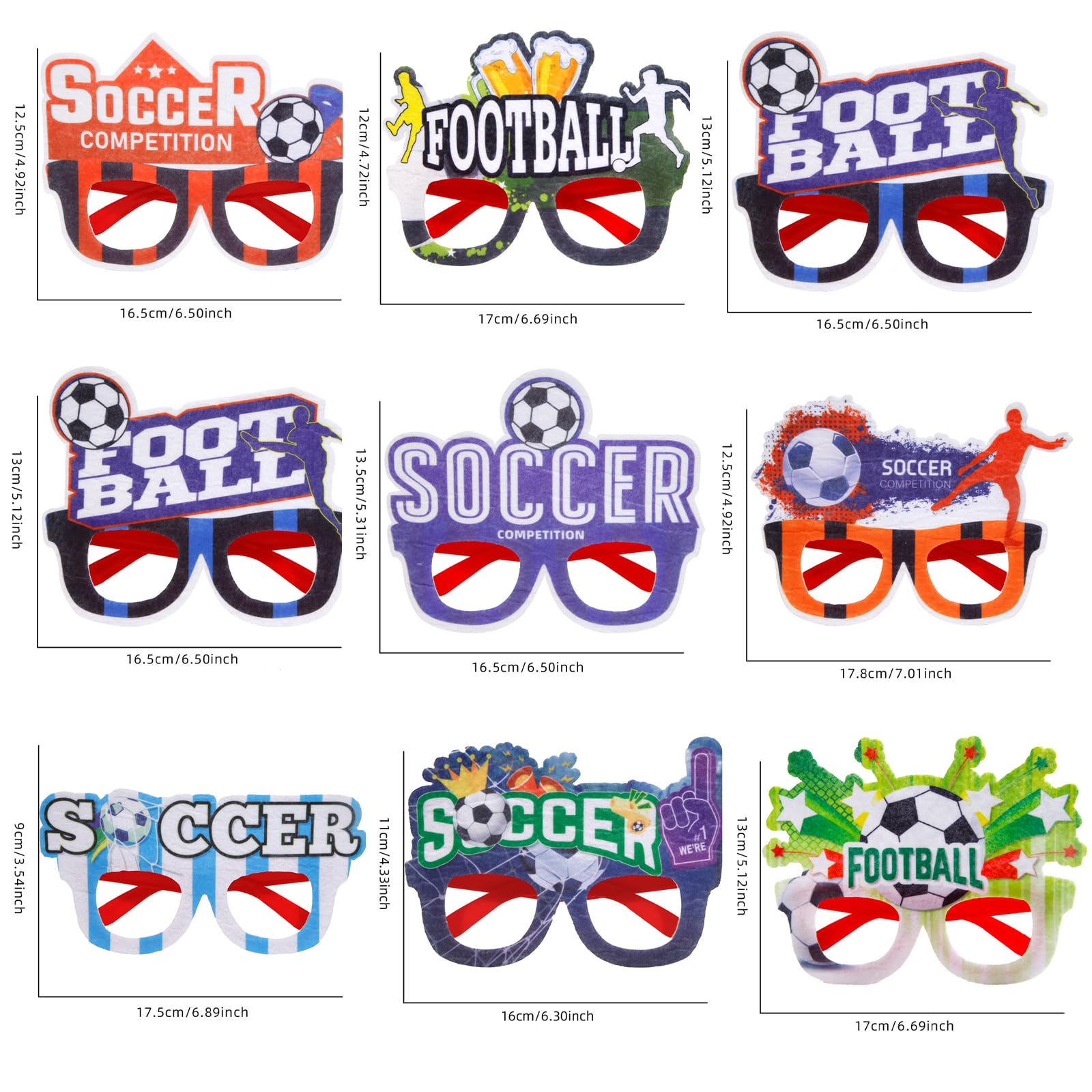Lunettes de Fête Football,Lot de 9 Lunettes Soirée Foot,Lunettes de Soleil Hawaïennes sur le Thème du Football,pour Soirée Match Coupe du Monde 2026 Beach Pool Outdoor Summer Luau Party - 2