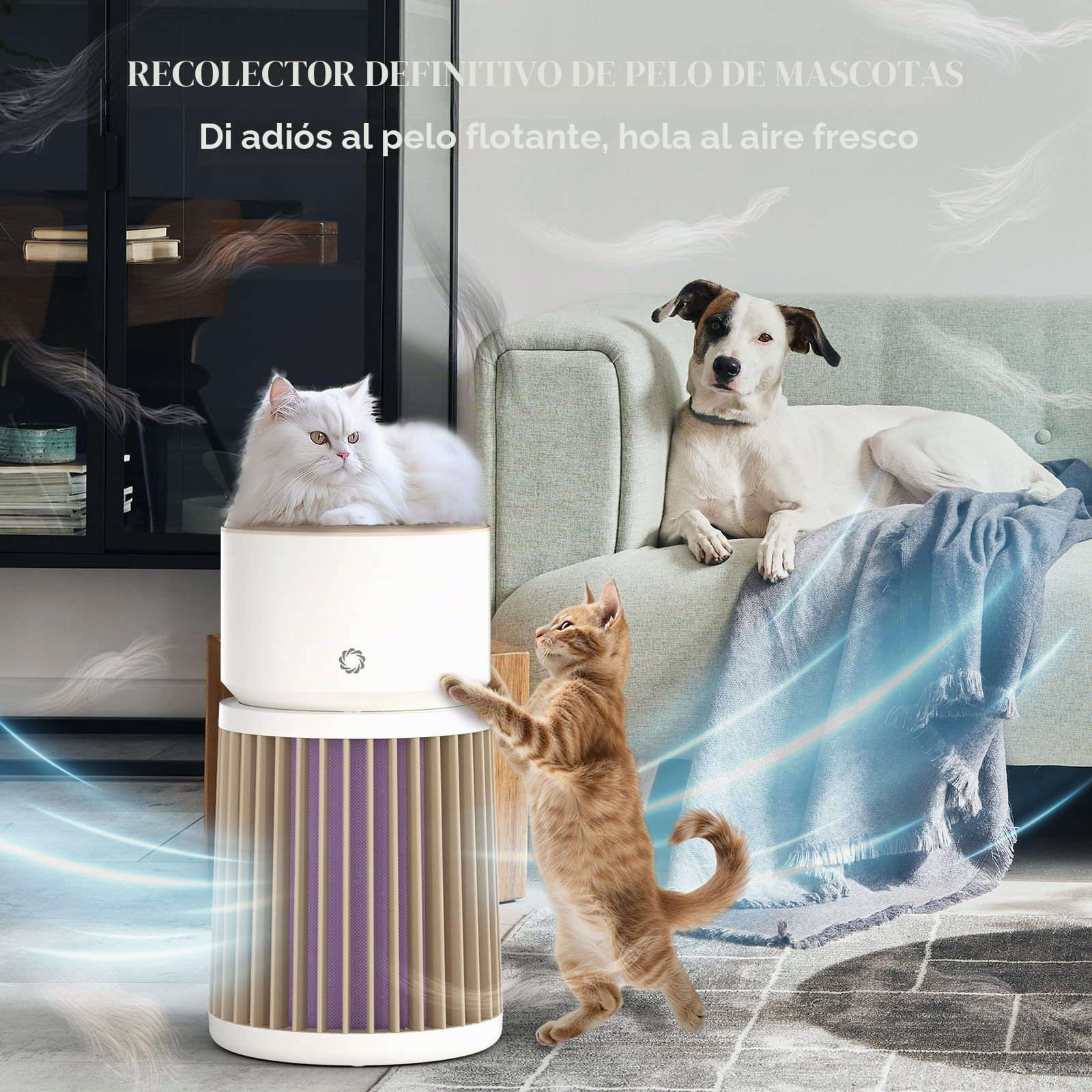 Airthereal Purificador de Aire para Mascotas, Gran Espacio 325 m² - Filtro H13 Morado Eliminador de Olores - Pelo, Polvo y Humo, Purificador especializado - Sensor PM2.5, AGH400-PET