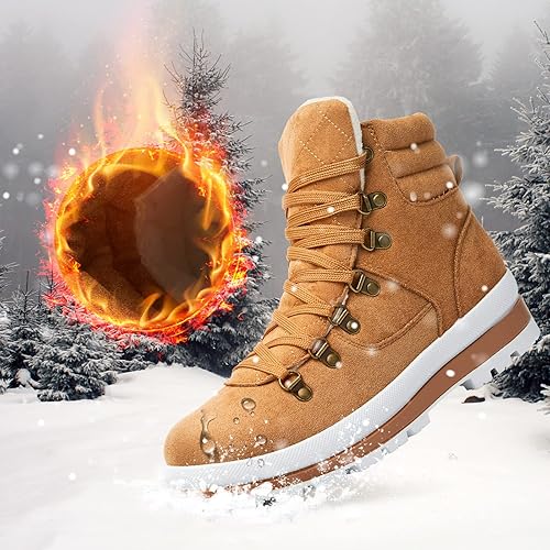 Miniatura 6 de FRACORA Botas de combate para mujer, botas de tobillo con cordones, botas de nieve para invierno, botas de nieve con cremallera lateral