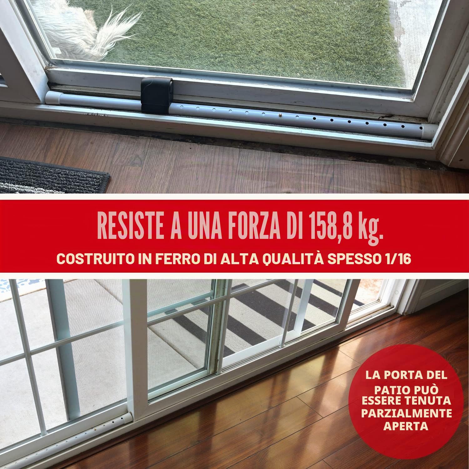 Securityman Barra di sicurezza per porta con allarme, sicurezza per porta scorrevole, fermaporta (allarme extra forte da 120 dB), goditi la tranquillità con il blocco della porta resistente e