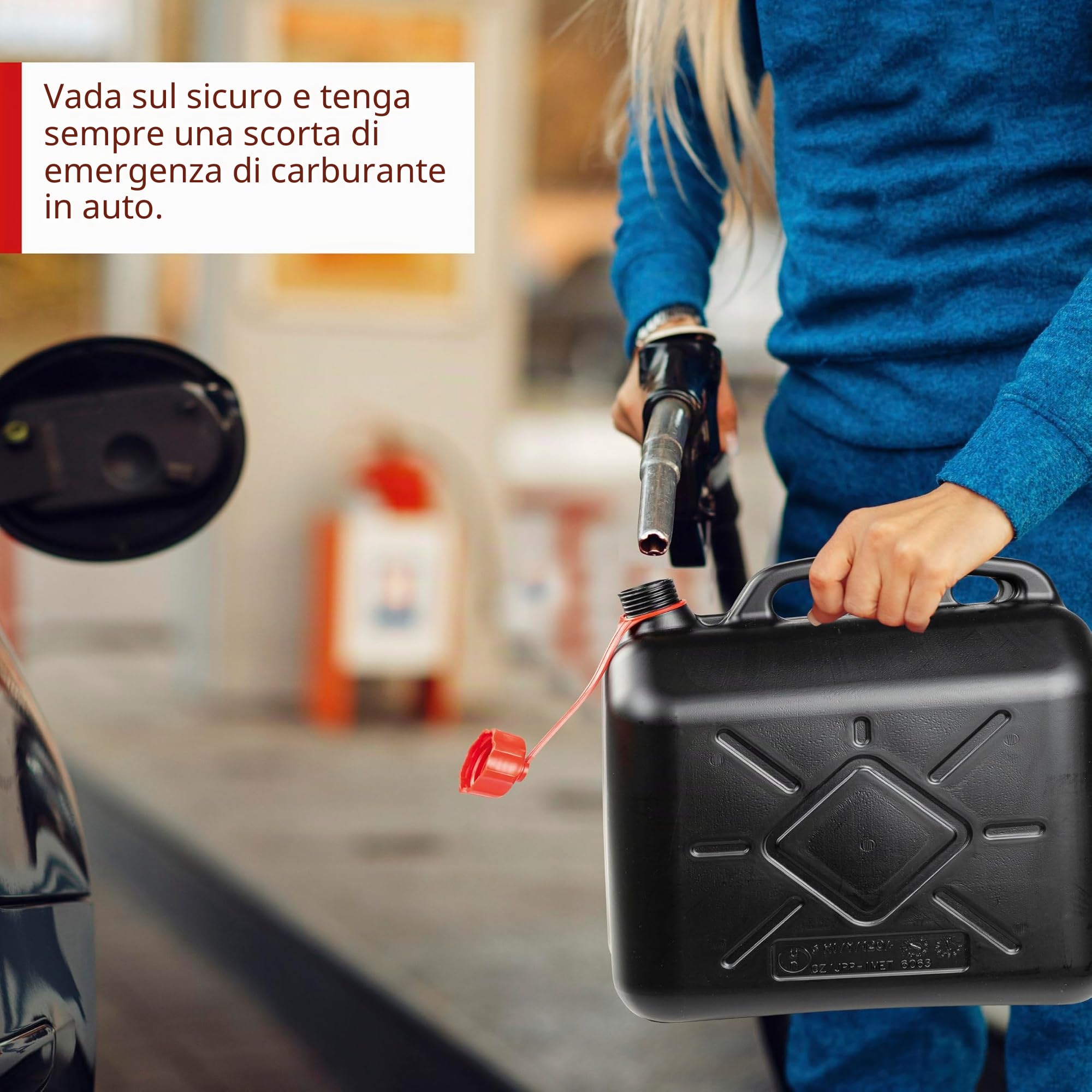 WALSER Tanica di benzina 10 litri, tanica di carburante omologata UN con beccuccio, contenitore di gasolio nera/rossa