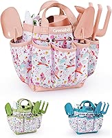 Kids Gardening Set Toys, Quality Garden Tool Kit for Kids and Toddlers, Includes Two Shovels, Garden hat,Rake, Apron,Gloves, Watering Can, and Tool Bag (Pink)