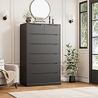 Vista 2 de HITHOS Cómoda de 7 cajones de 51" de alto, cómoda negra moderna, cómodas y cajoneras de madera con tiradores recortados, cajonera vertical, cómodas