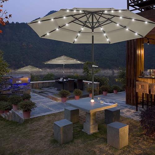 Miniatura 98 de Yescom Outdoor Solar Powered LED Patio Umbrella with Crank Tilt for Garden Backyard Deck Table Market Poolside Party Event 2-Beige,3-Negro