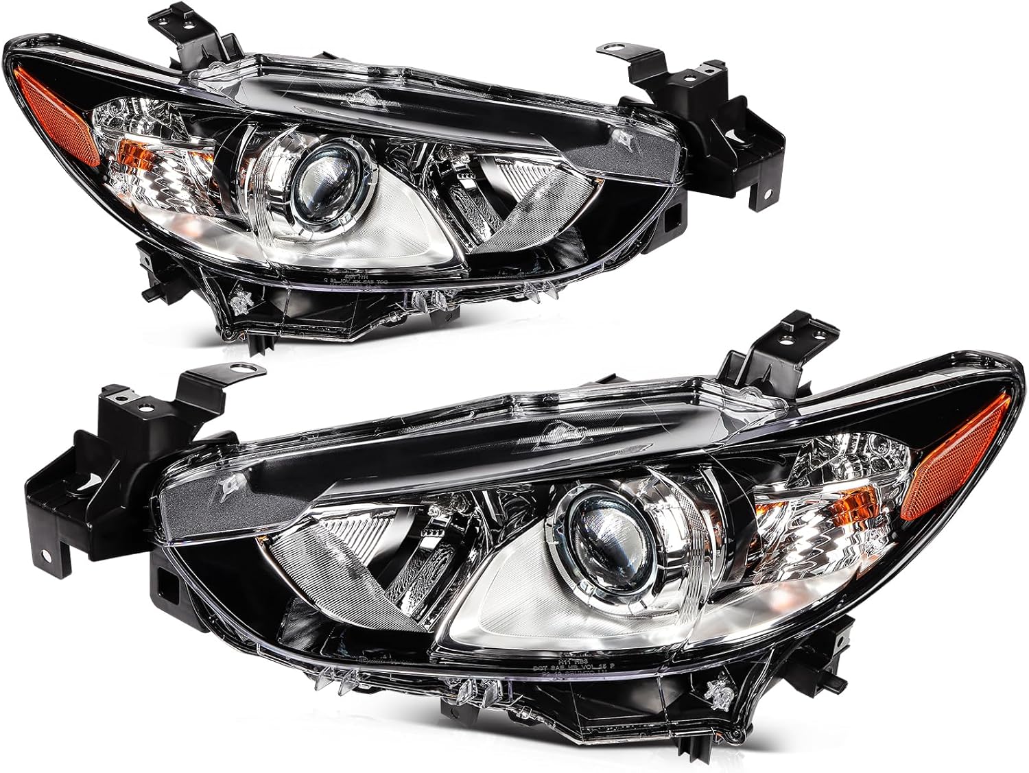 Driver Side and Passenger Side Headlight Assembly fit for 2014-2017 For Mazda 6 Sedan 4-Door Black Housing Amber Reflector Clear Lens Headlights Assembly Pair Replacement GMP2510L0 MA2518160