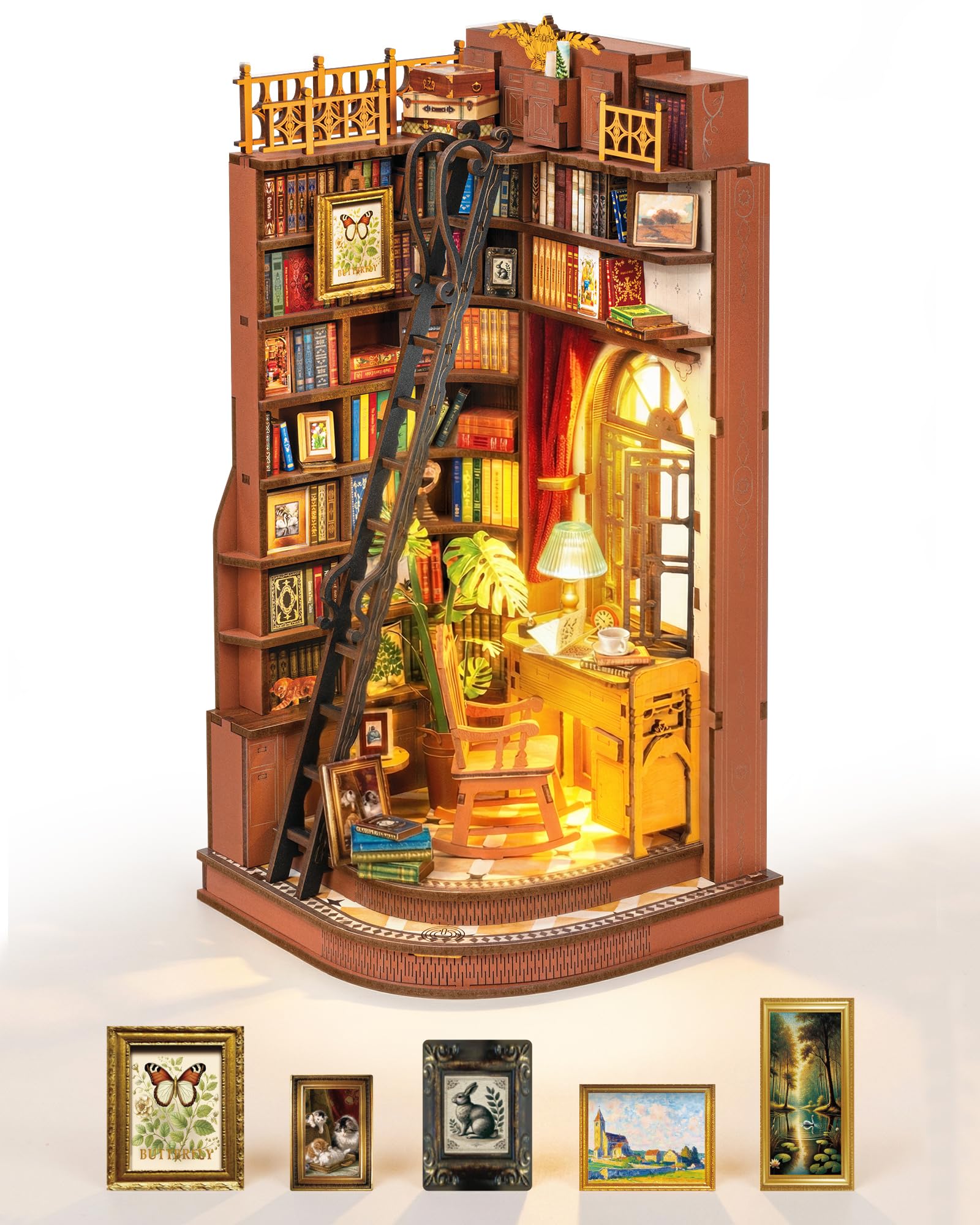 ROBOTIME DIY Miniature Dollhouse Kit, Mini House Book Nook Kits Bookshelf Decor, Vintage…
