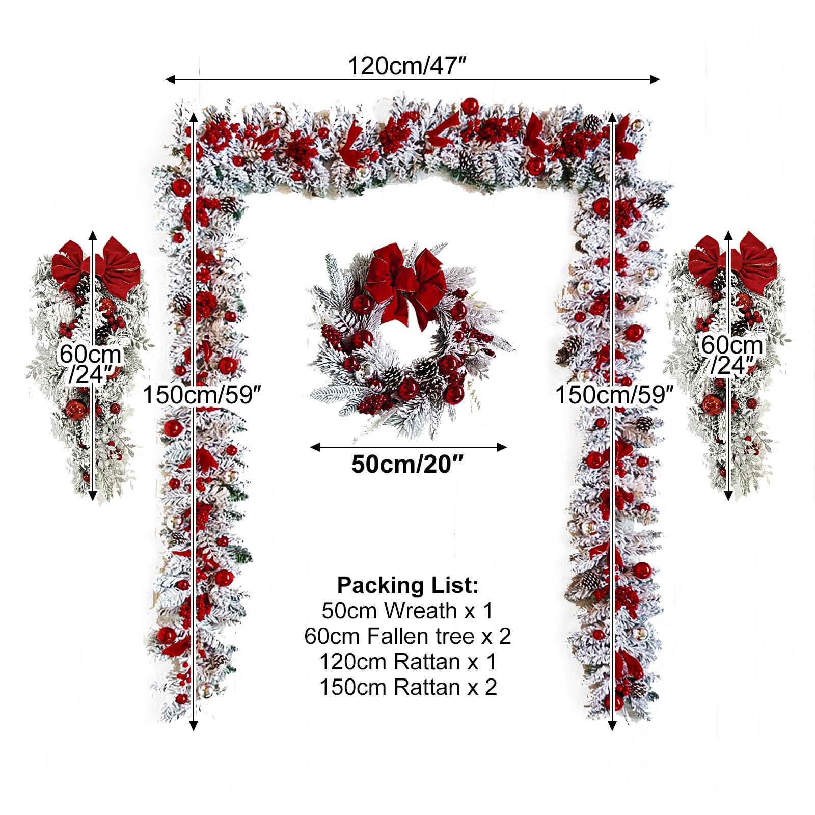 Juego de 6 Decoracion Navidad, Christmas Garland Blanca, Colgadores para Marcos de Puertas, Guirnalda, Árbol Invertido, para Entrada de Casa, Interior y Exterior(50cm/20in)