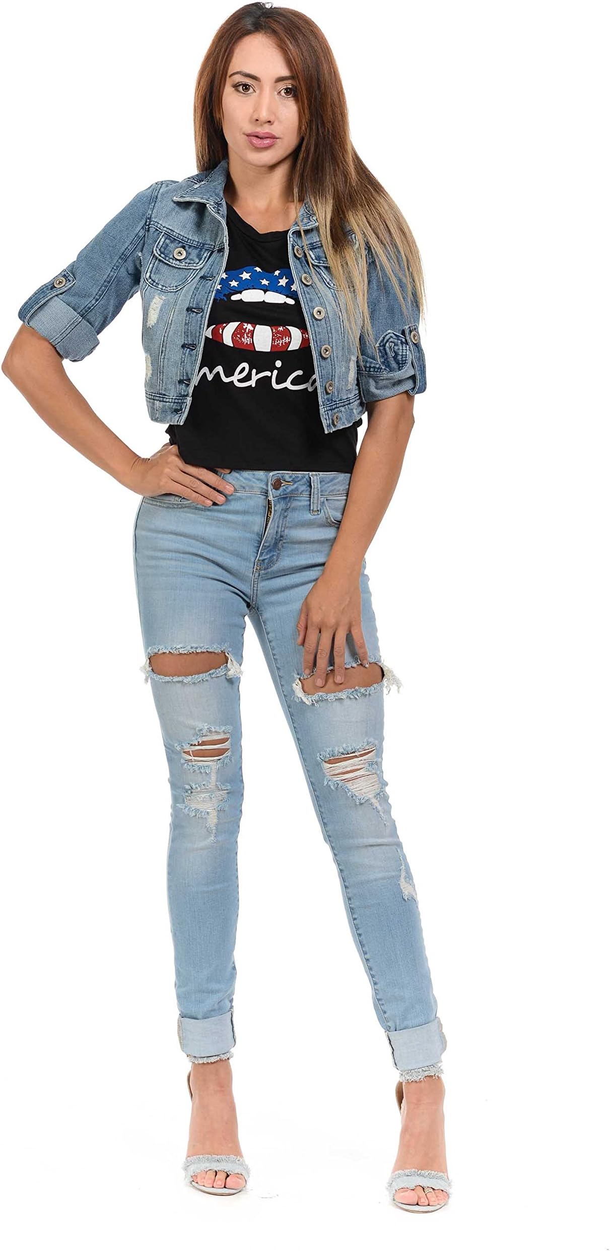 Highway Jeans Women's Rips Crop Denim Jacket
