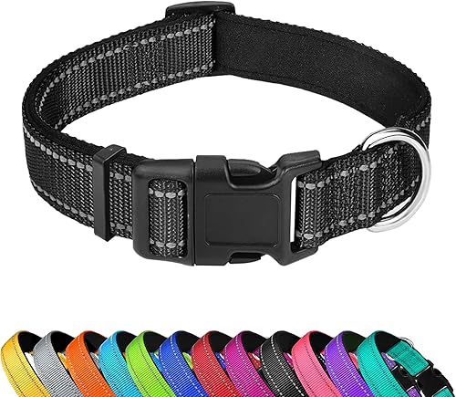 Collar reflectante para perro, ajustable de neopreno suave acolchado de nailon para mascotas con hebilla para cachorros y perros pequeños, gatos,