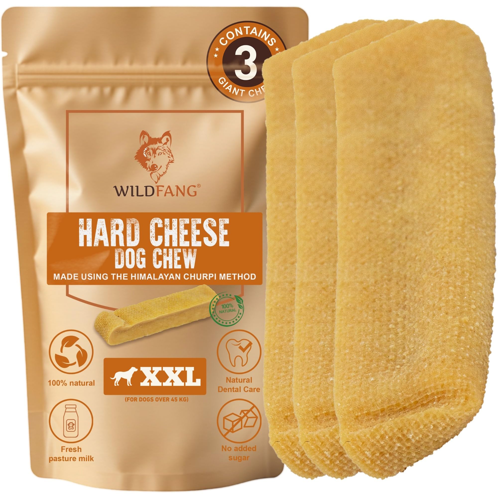Wildfang® Yak Chews for Dogs, XLL (Approx 206 g) – Himalayan Yak Cheese Dog Chews, Natural Dog Treats and Puppy Teething Toys for Healthy Gums, Hard Churpi Dental Sticks for Dogs Over 45 kg, Pack of 6 — image 1