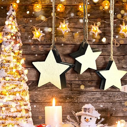 Miniatura 7 de 12 piezas de adornos de estrella de madera en blanco, estrellas recortadas de madera en blanco, letrero con forma de estrella de madera rústica,
