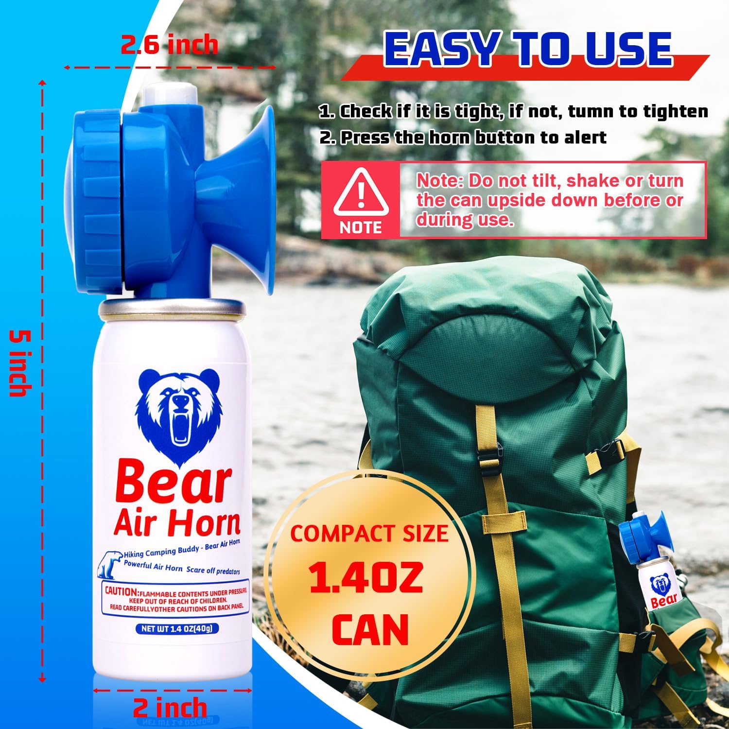 fingig 1.4oz Bear Horn for Self Defense, 123dB Loud Mini Air Horn, Audible Up to 1/2 Mile, Safety Air Horn for Hiking,Camping and Outdoor Protection（1.2.4）