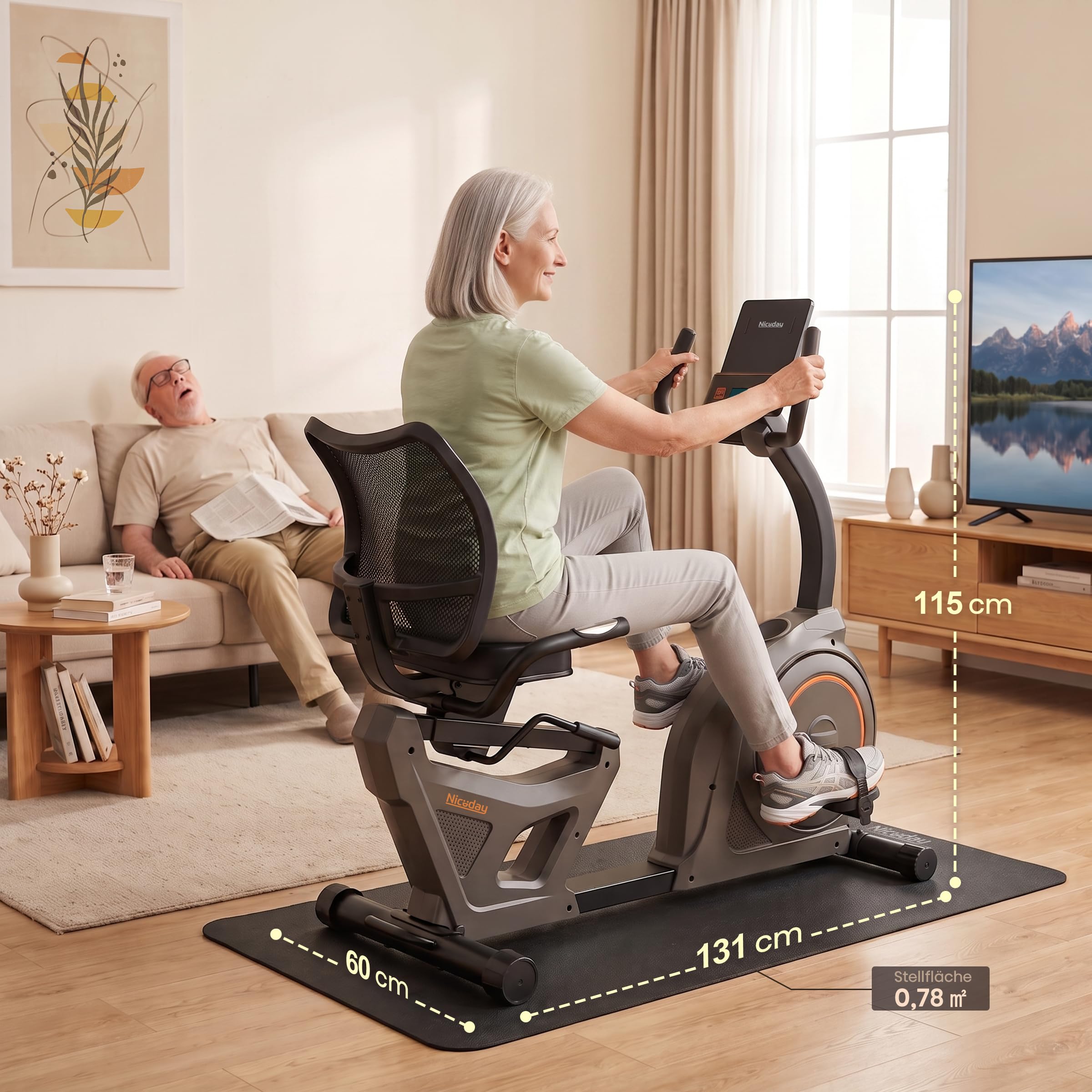 Niceday Liegeergometer für Senioren & Reha, 150kg Belastbar & 90% Vormontiert. Leiser Heimtrainer, Tiefer Einstieg, 16 Stufen, Ergonomischer Sitz & Rückenlehne – Geschenk für Mama & Papa
