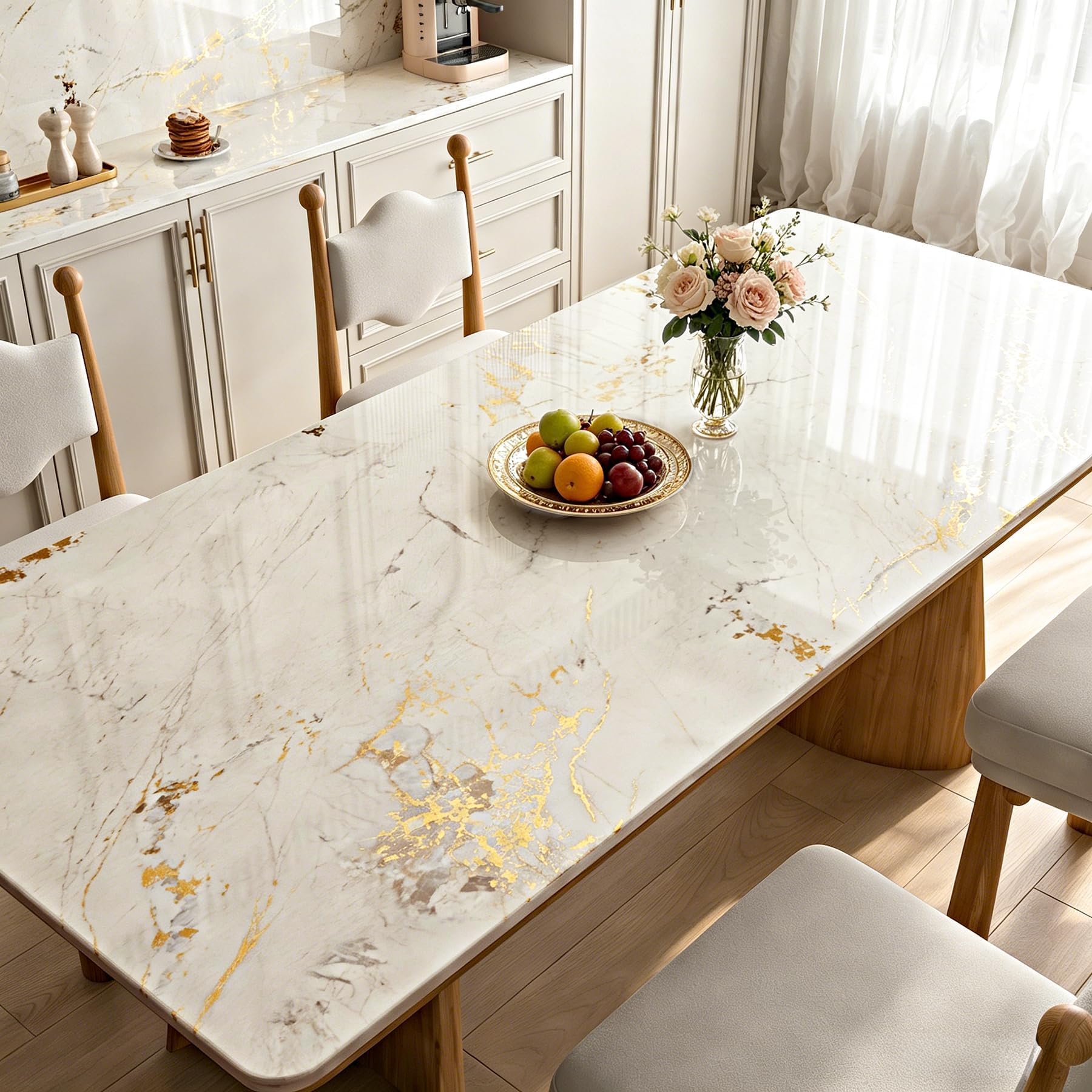 LaCheery Efecto Marmol Vinilo Adhesivo Muebles Beige Brillo Dorado Encimera