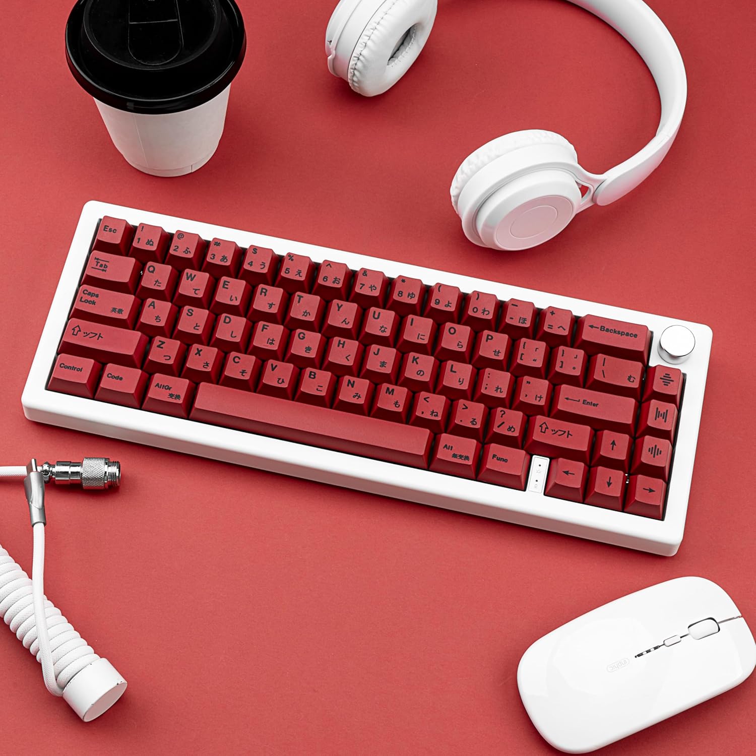 140 Keys PBT Japanese Keycaps Cherry Profile Key Caps DYE-Sub Red Keycap Minimalist Style Customized Keycaps Set Compatible with Cherry MX Switches Mechanical Keyboards