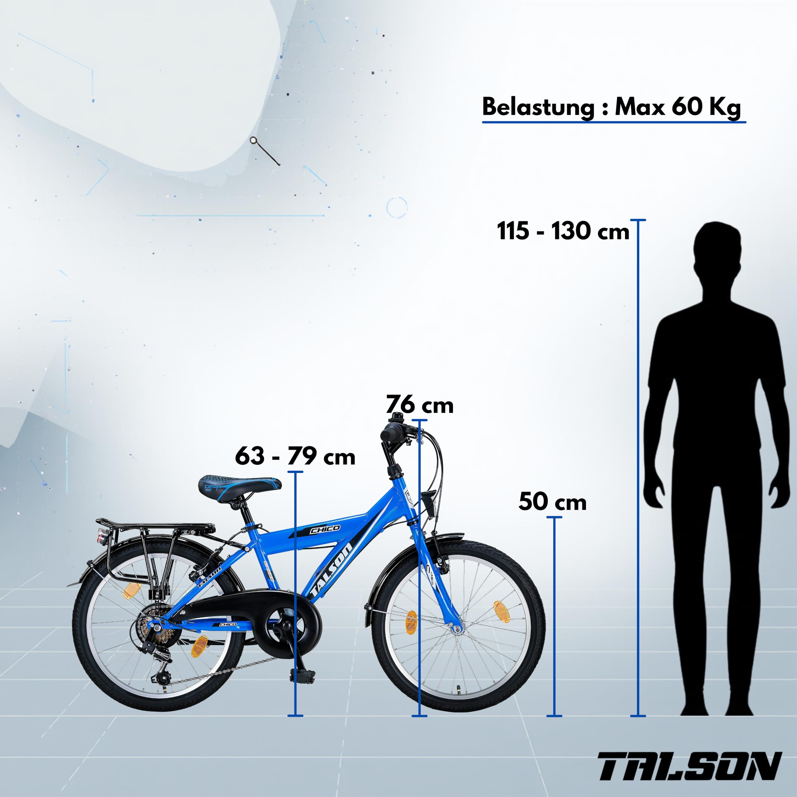 20 Zoll Kinderfahrrad 6-Gang Shimano Fahrrad Alufelgen und Beleuchtung Farbe Blau TMU
