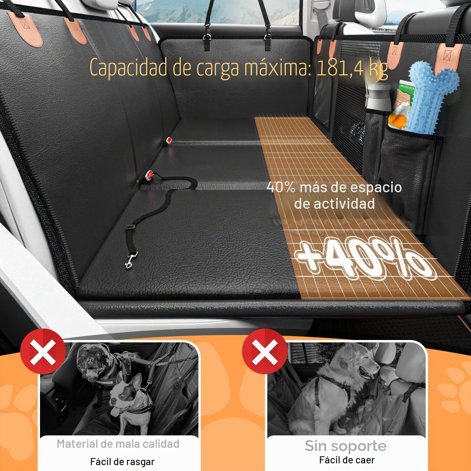 Manta para perros para asiento trasero de coche, asiento trasero de coche | ampliada, cubierta para asiento trasero de perro, impermeable y resistente a los arañazos, con protección lateral