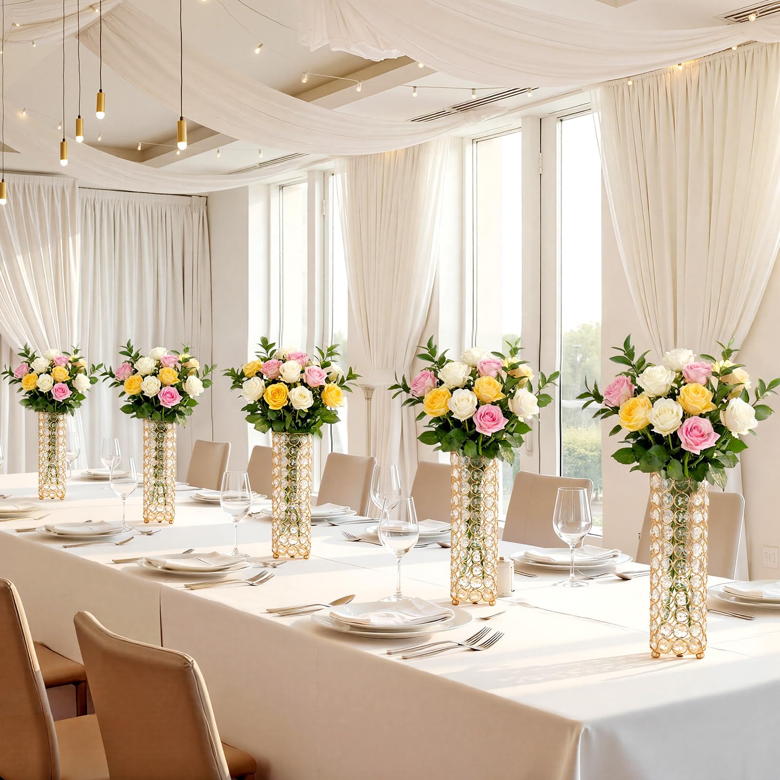 VEVOR Jarrones Decorativos, Paquete de 16 Piezas, Floreros Cilíndricos de Cristal, Altura de 26 cm, Centros de Mesa para Boda, Diseño Moderno, Decoración para Banquete Ceremonia Fiesta Recepción Hogar