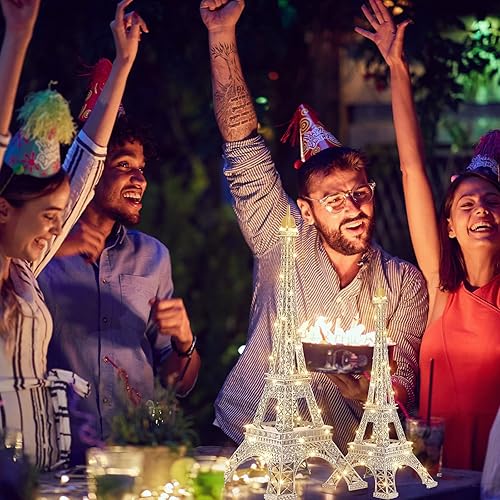 Miniatura 5 de 2 Piezas Estatua de la Torre Eiffel de Metal 10 Pulgadas, 15 Pulgadas Modelo Figurita de la Torre Eiffel Decoración Temática de París con 2 Cadenas