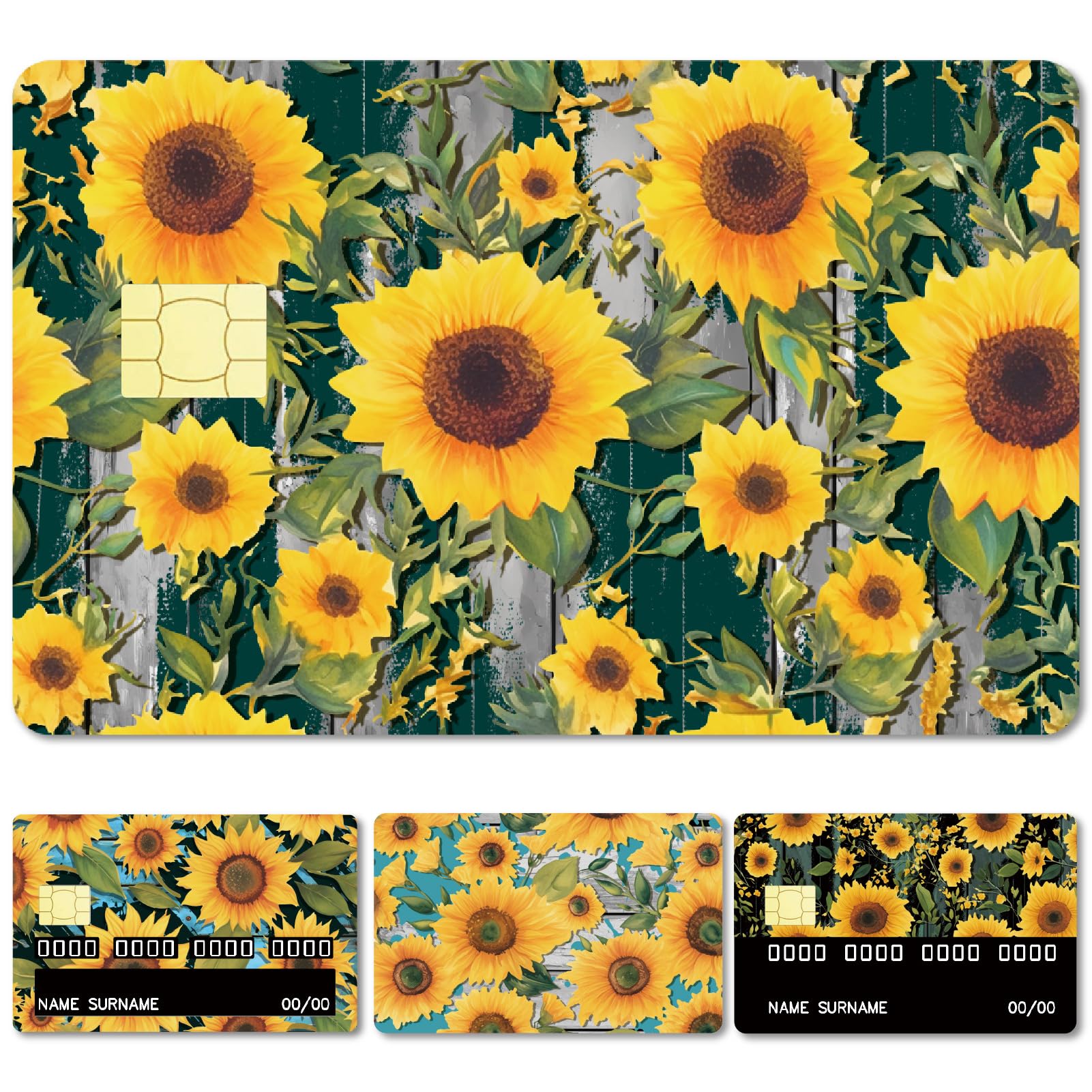CREATCABIN 4Pcs Credit Card Skin Debit Card Sticker Sunflower Personalizing Credit Card Decor Slim Waterproof Removable Bank Card Protecting Sticker for Credit Card Holders 3.3x2.1in