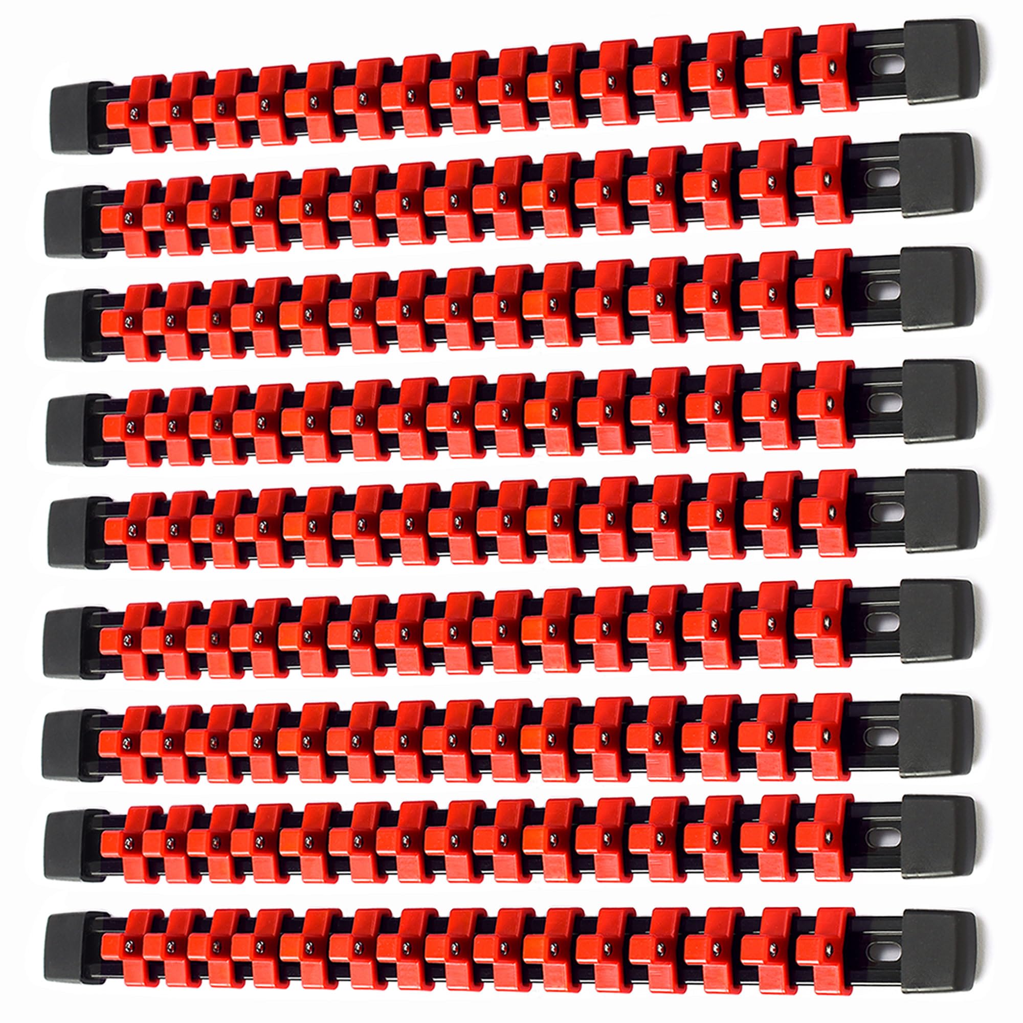 ALOANES 9PC ABS Socket Organizer, Socket Rails Fit 3/8 inch Drive, Heavy Duty Socket Holders Hold up to 135 Sockets, Black Rails with Red Clips