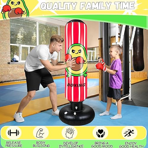 Miniatura 5 de Saco de boxeo para niños de 48 pulgadas con guantes, saco de boxeo inflable para niños y niñas, saco de boxeo inflable para niños y niñas, saco de