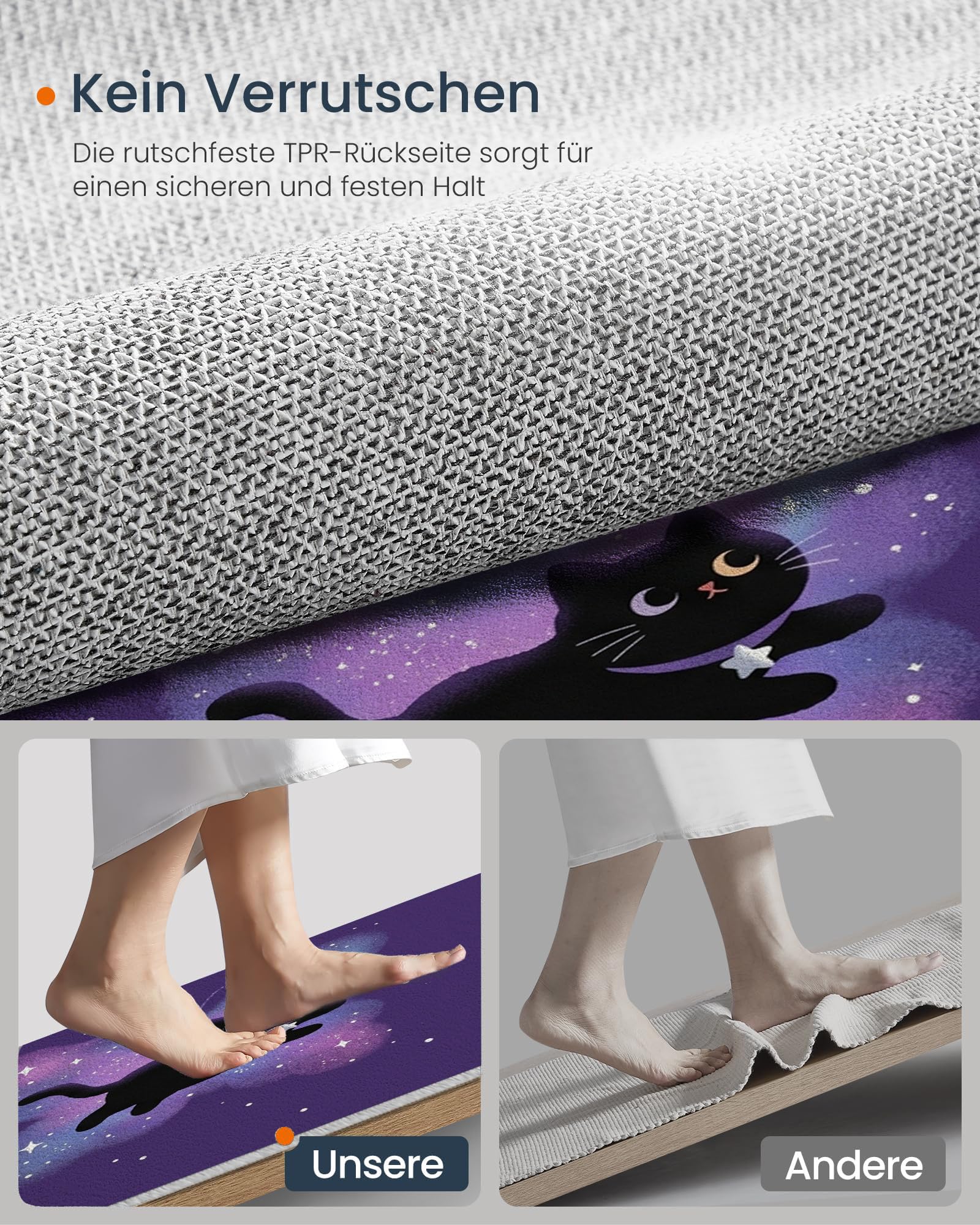 Felpudo de Entrada 90x150cm, Alfombra Misterioso Gato Espacial Atrapapolvo Alfombra Mariposa Gato Negro Antideslizante Lavable, Alfombrilla con Microfibras Suaves para Puerta, Pasillo, Morado Intenso