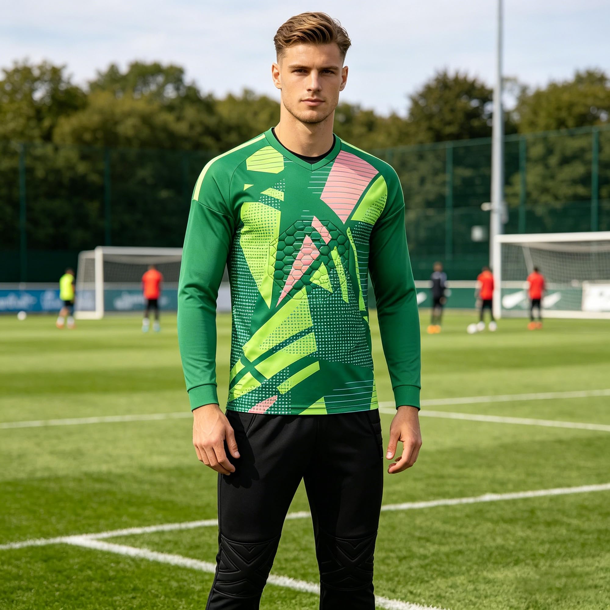 Torwart Trikot Erwachsene Kinder Atmungsaktives Torwarthose Shorts Set Fußball Torwart Torwarttrikot mit Gepolstert Training Wettkampf Handbal Torwart Ausrüstung
