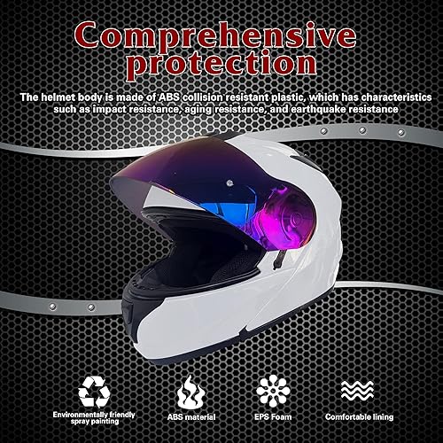 Miniatura 8 de KRN Casco de motocicleta para adultos, casco modular abatible aprobado por DOT, casco de carreras callejeras con visera de color y pasamontañas,