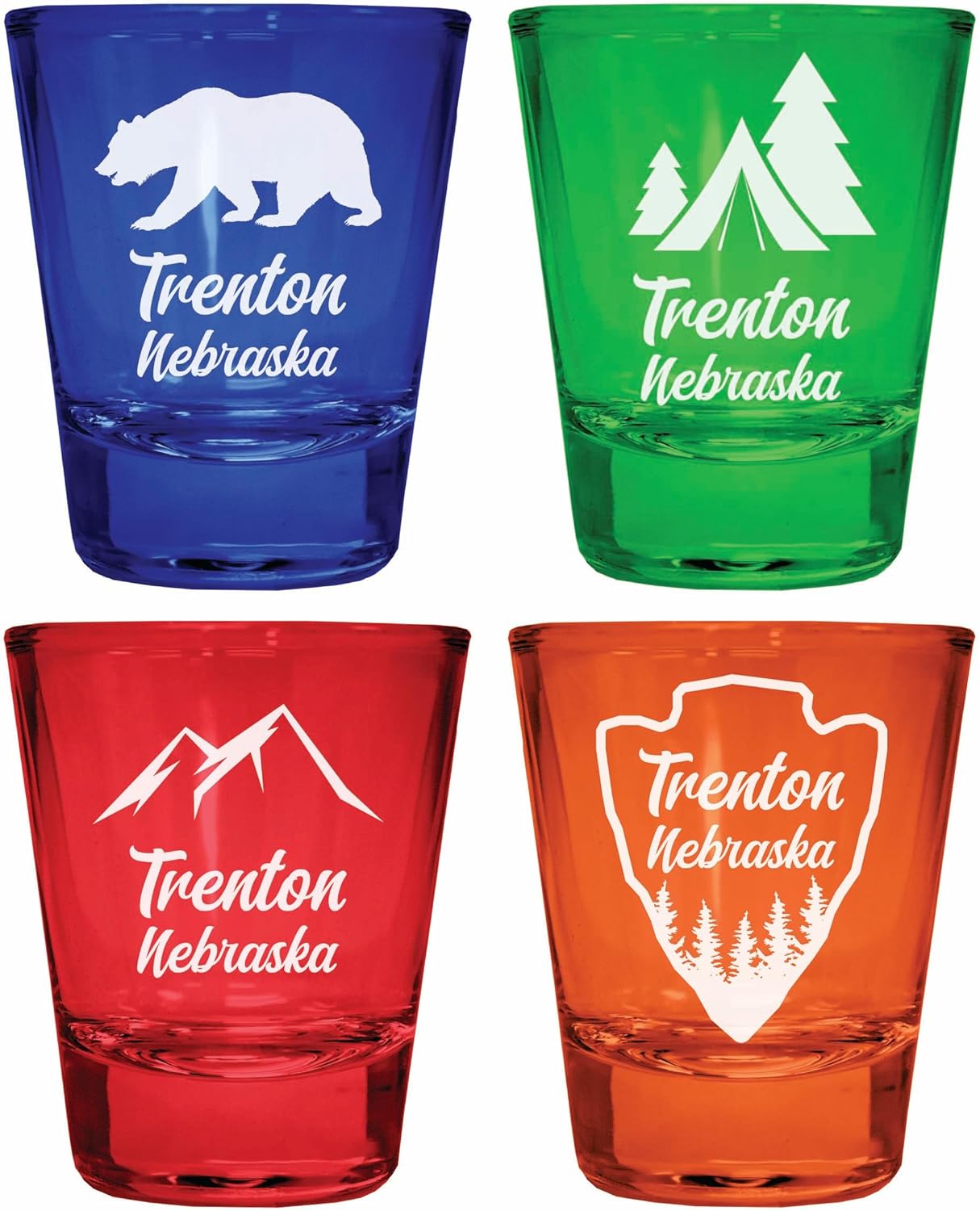 Set de 4 Vasos Shot Grabados Multicolor Trenton Nebraska Souvenir