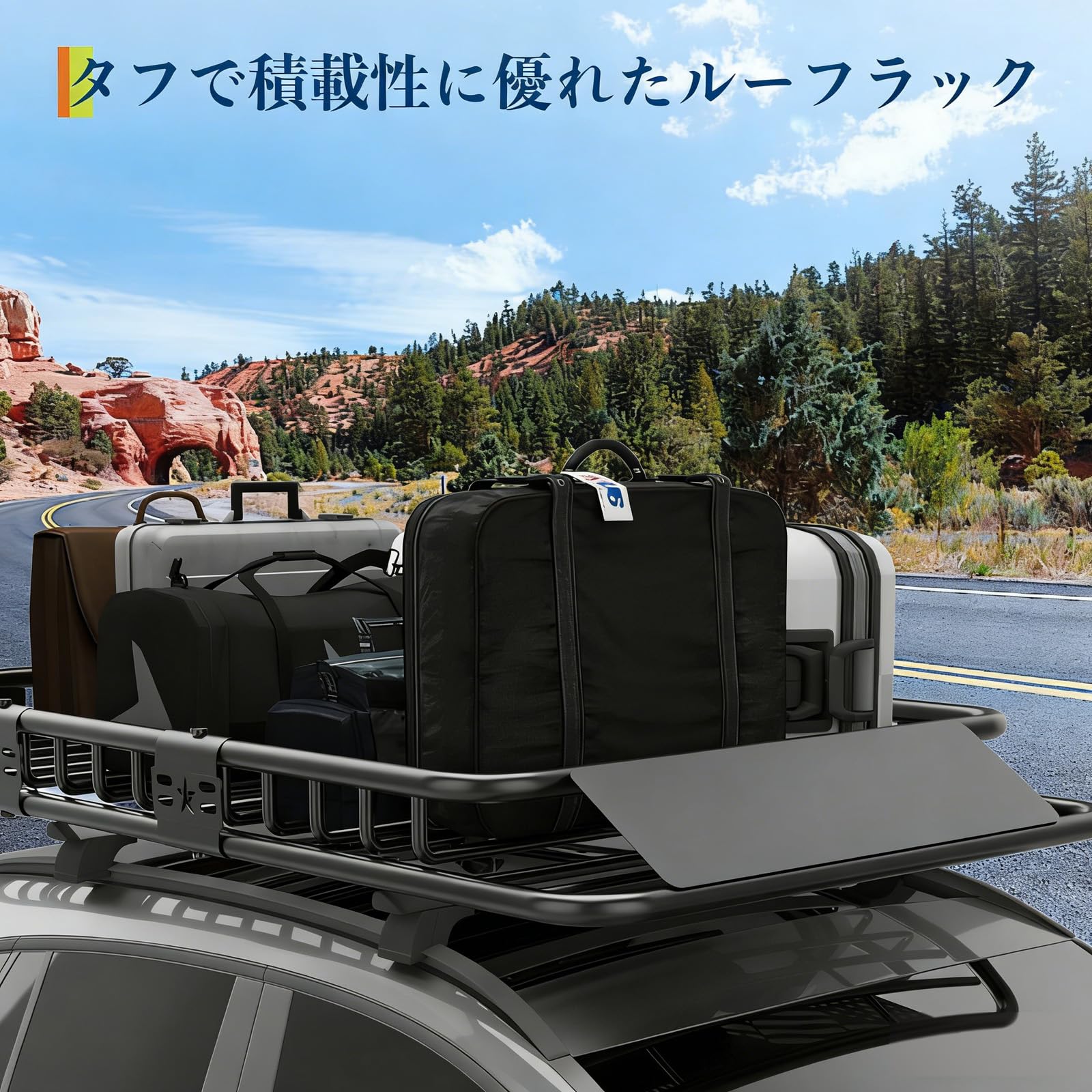 ガービー(Garvee) ルーフラック ルーフキャリア カーゴラック スチール製 2分割式 耐荷重90kg 長さ129x幅91x高さ13cm 印字なし | 組立簡単 軽自動車 SUV 小型車 乗用車 軽バン コスト軽減 汎用 ブラック
