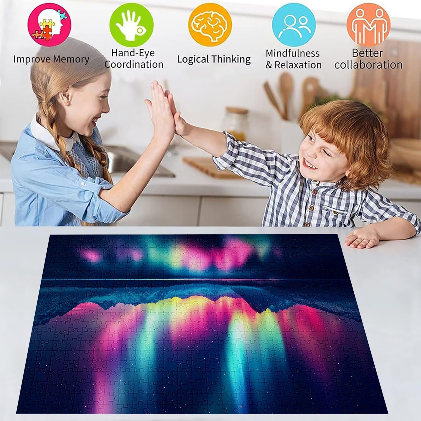 Puzzle 4000 elementów zorza polarna puzzle dla dorosłych jezioro 141 x 87 cm unikalne rzemiosło klasyczne 3D drewniana układanka do rodzinnych gier aktywnych, układanka do samodzielnego wykonania