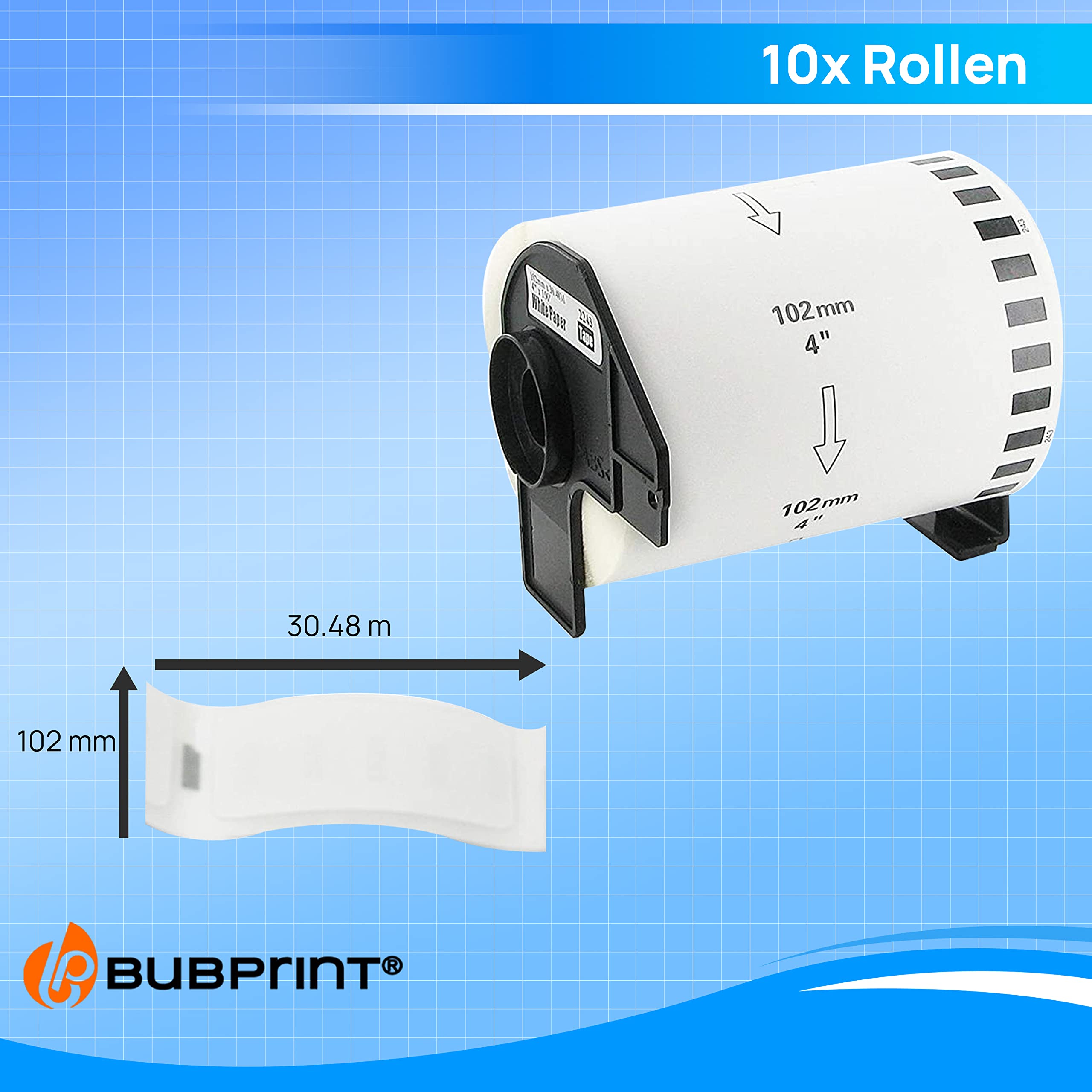 Bubprint 10 Etiketten kompatibel mit Brother DK-22243 102mm x 30,48m