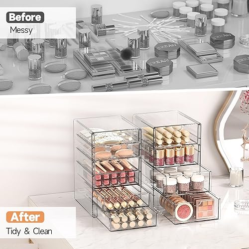 Miniatura 4 de Organizador de almacenamiento de cajones de maquillaje con 20 cajones, 4 juegos de organización y almacenamiento de escritorio de oficina acrílico,