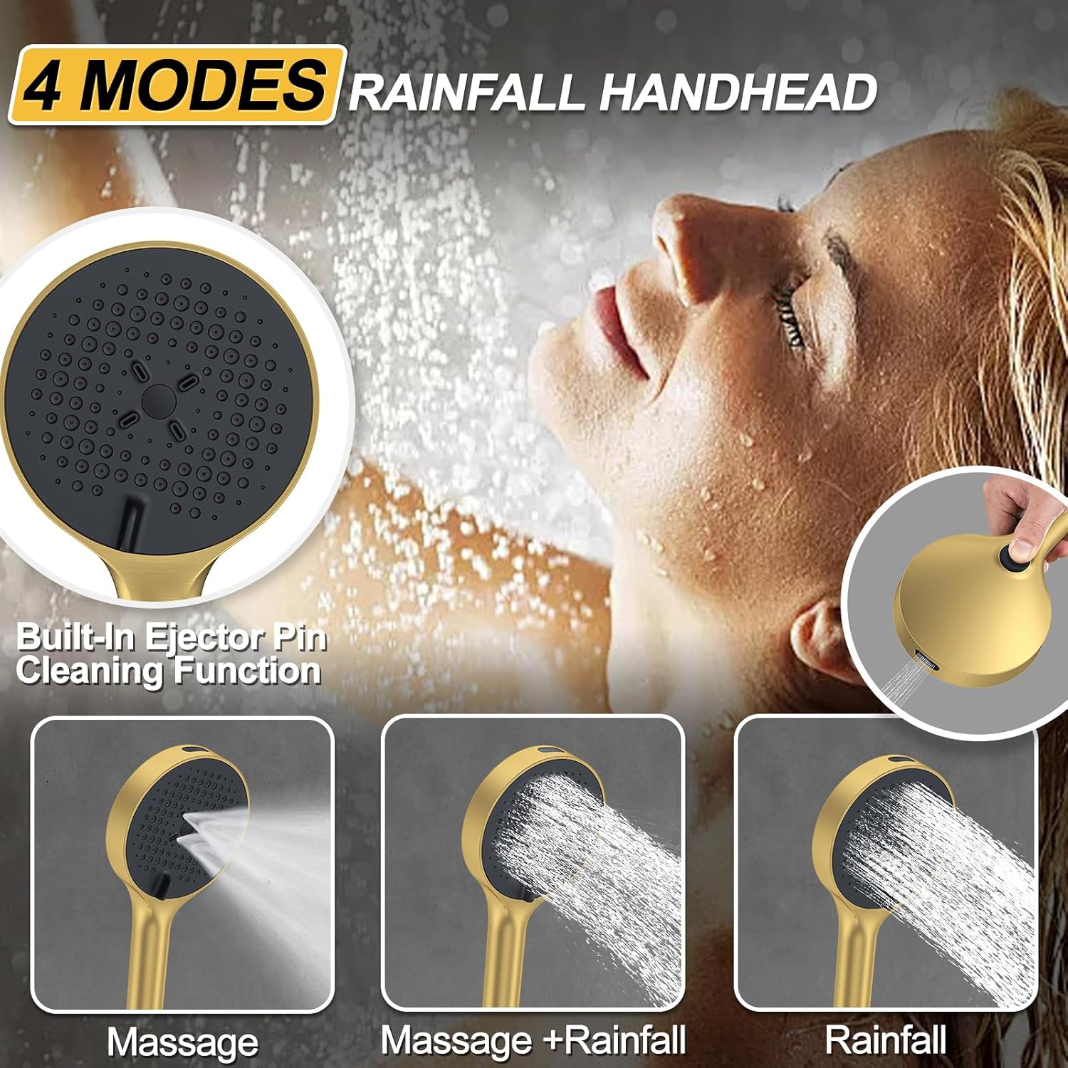 Shower Faucet Set, High Pressure Rainfall Shower Head with Handheld Spray Combo, 12 inch Ceiling Shower System, Brushed Gold Shower Head (12" Brushed Gold)