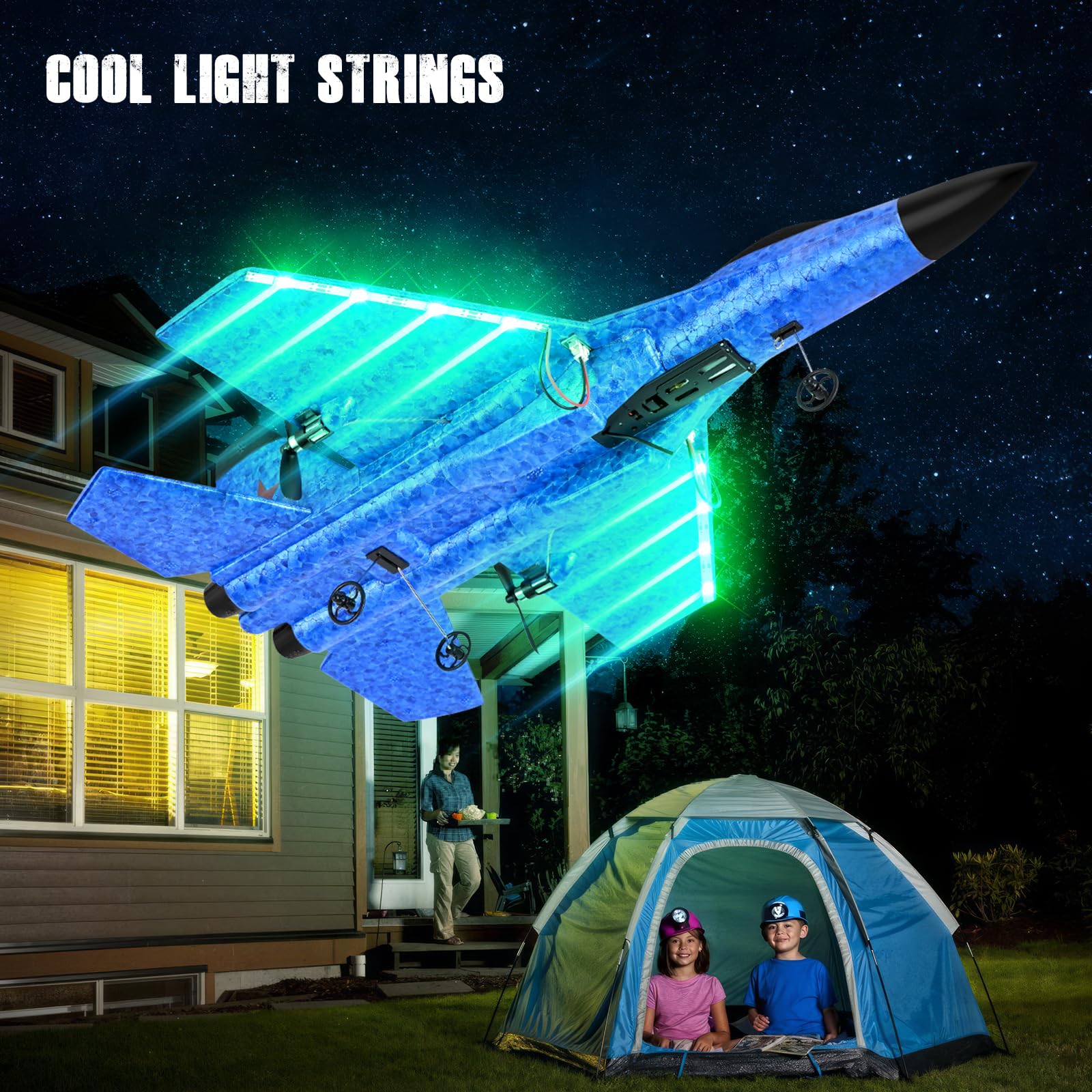 Avion Télécommandé 2.4 GHz RC, 2 Modes Démarrage, Gyroscope 3 Axes, LED, USB, Bleu