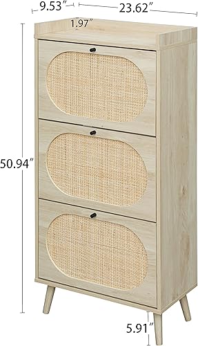 ZeHuoGe Zapatero de ratán de 3 niveles, zapatero independiente con 3 puertas abatibles, organizador de almacenamiento para tacones, botas,