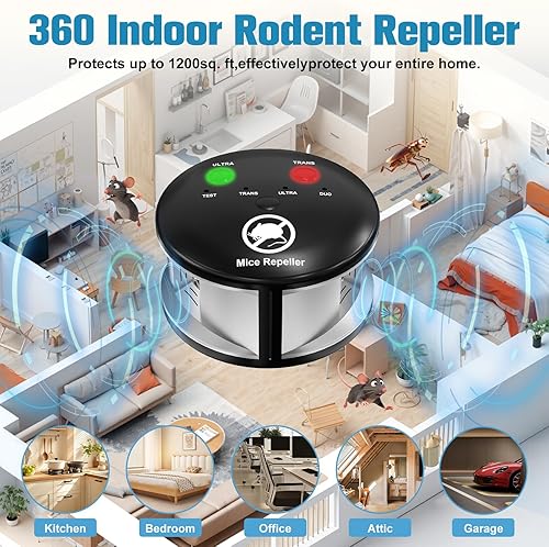 Miniatura 4 de Repelente de ratones, enchufe ultrasónico, repelente de roedores electrónico para interiores con luz estroboscópica LED, dispositivo repelente de