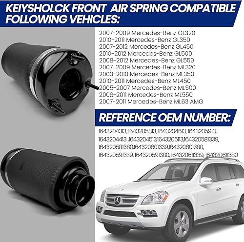Miniatura 7 de Muelle de suspensión neumática delantero, compatible con Benz W164 X164 GL320 GL350 GL450 GL500 GL550 ML320 ML350 ML450 ML500 ML550 ML63 AMG