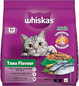 Whiskas Adult (1+ Years) Dry Cat Food, Tuna Flavour, 480 g, Contains 41 Essential Nutrients, Complete & Balanced Nutrition for Adult Cats