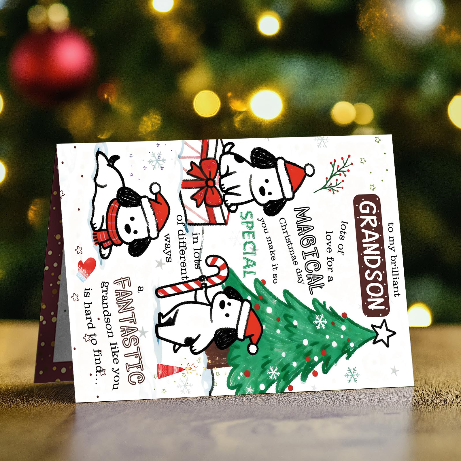 FANCYLUCKY Lustige Weihnachtskarte für Enkelsohn von Oma Opa, Frohe Weihnachtskarte für Enkel, niedliche Weihnachtskarten, Geschenke für Enkelkind