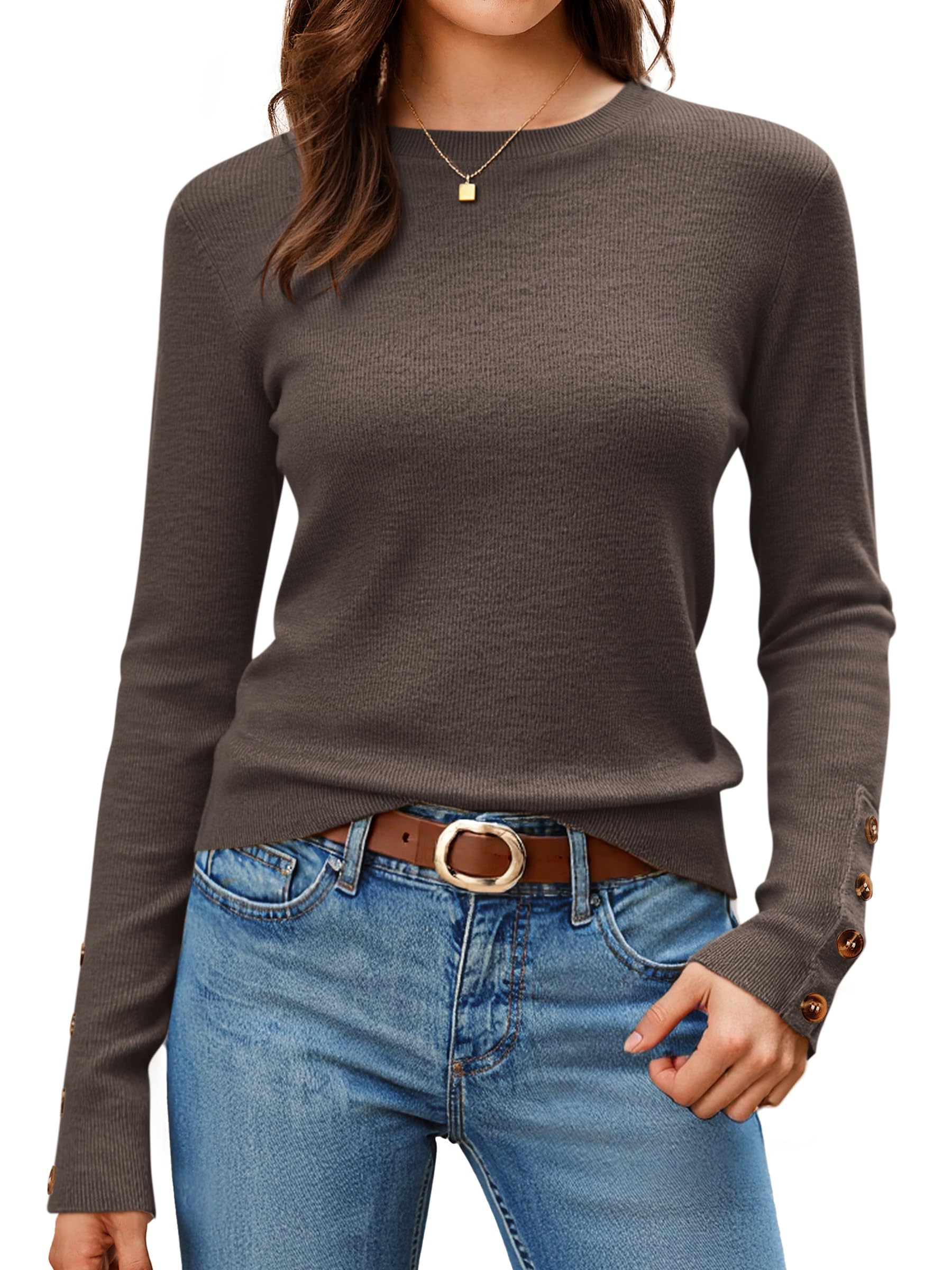 Arach Cloz Womens Wool Blend Button-Cuff Fall Fashion Casual Sweaters