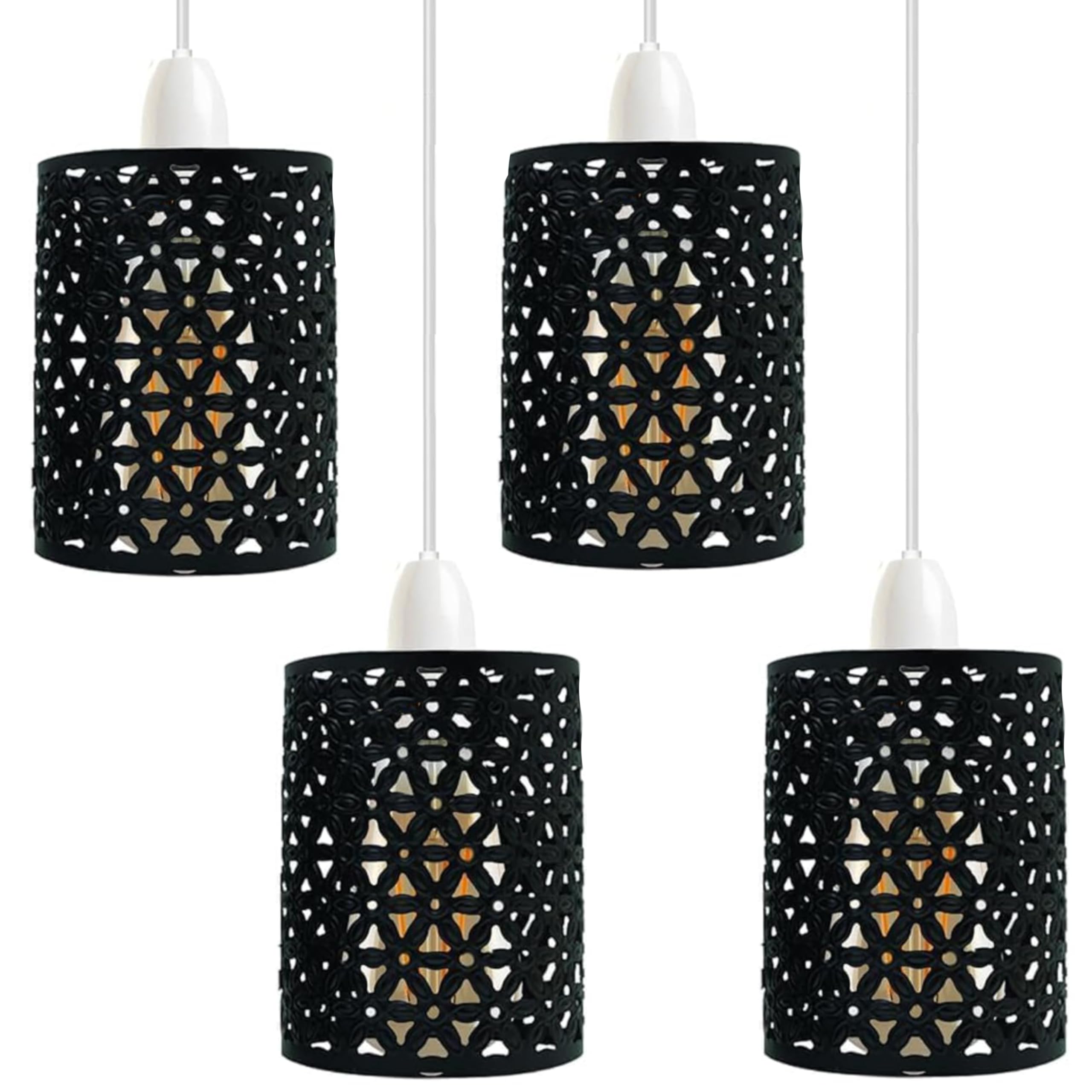 Vintage Metal Cage, Industrial Retro Pendant lampshade Barrel Shaped Loft Style Metal Ceiling Lamp Shade for Pendant Light,Wall Lights (Black 4 Pack)