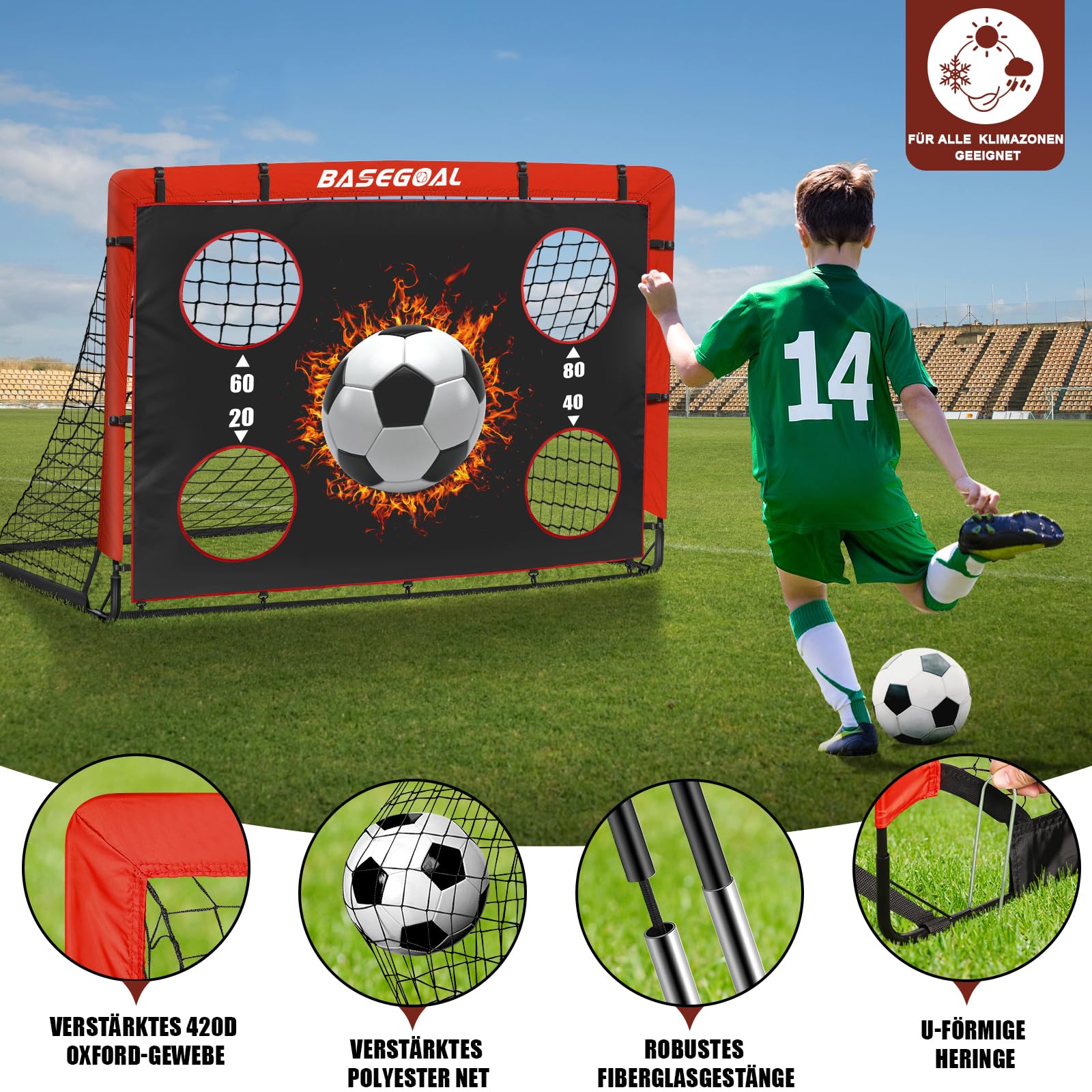 Klappbares Fußballtor Kinder [150x120cm/120x90cm]- Fussballtore für Garten Kinder 2-in-1 mit Zielscheibe, Fussball Tor Outdoor mit Tragetasche & Erdankern - Ideal für Garten, Strand