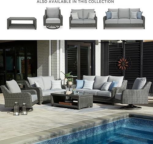 Miniatura 6 de Signature Design by Ashley Nuvella - Sofá biplaza de mimbre para patio al aire libre Elite Park con cojín, tela resistente a la intemperie, gris