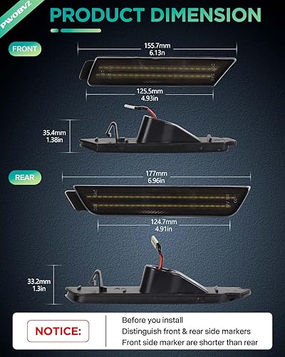 Miniatura 3 de PWOBVZ Doble fila verde LED ahumada Len luz de marcador lateral para Chevy Camaro 2010 2011 2012 2013 2014 2015 parachoques delantero trasero