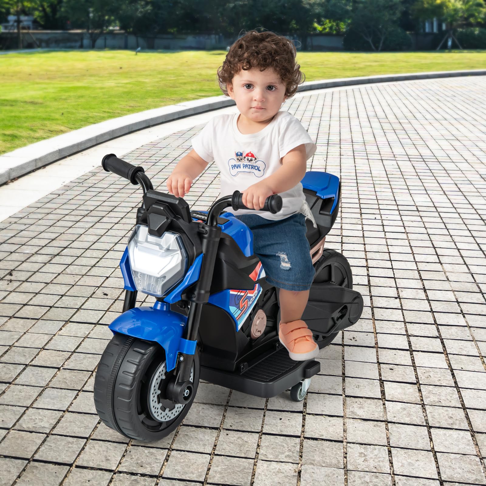 COSTWAY Elektro Motorrad Kinder, Elektromotorrad mit abnehmbaren Stützrädern & Scheinwerfer & Musik & Hupe, 2-3 km/h Motorrad Elektro für Kinder von 18-36 Monaten (Blau)